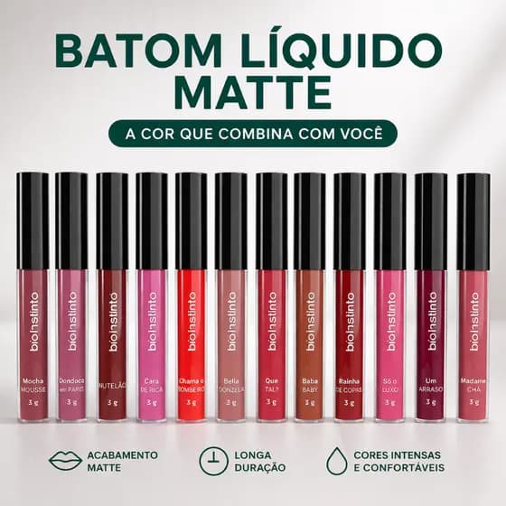 Baton Matte Alta Fixação Longa Duração Secagem Rápida  Liquido Toque aveludado Bio Instinto
