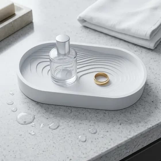 Bandeja Decorativa Oval Branca com Textura Orgânica Topográfica em Relevo e Acabamento Fosco
