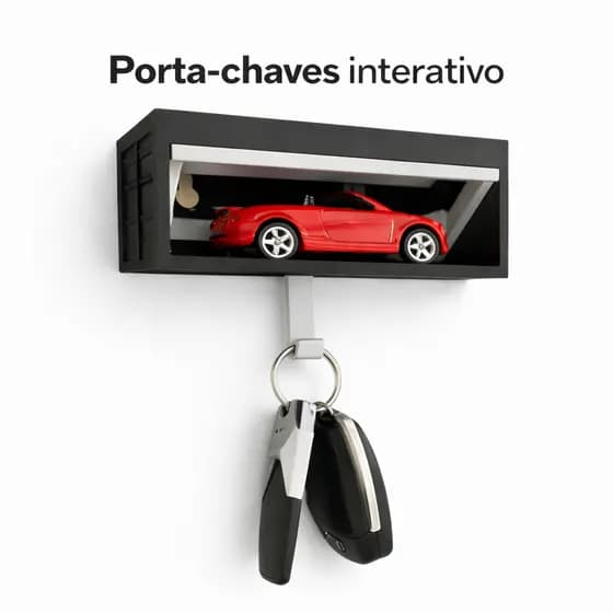Porta-Chaves de Parede Garagem com Portão Automático 3D | Decoração Automotiva | Presente para Apaixonados por Carros