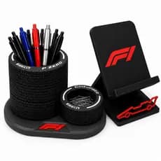 Kit Organizador de Mesa Automotivo Porta Canetas Porta Clips e Suporte Celular Formula 1