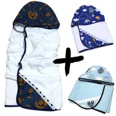 Kit com 3 Toalha De Banho Bebe Dupla Face Modelo Luxo Com Capuz Forrada com Fralda 100% Algodão