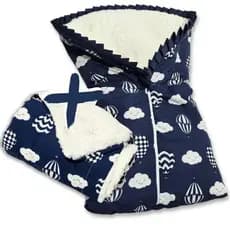 Kit Saco de Dormir Bebe Forrado com Manta Sherpa Casulo + Manta Sherpa Inverno 100% Algodão