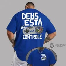 Camiseta Masculina Estampada Deus no Controle Camisa T-shirt Unisex Algodão Confortável Qualidade