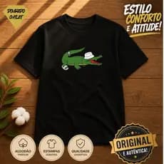 Camiseta Preta Crocodilo Estiloso | Design Criativo | Algodão Premium | Streetwear Casual