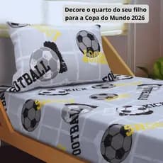 Jogo De Cama Solteiro Infantil Com Elástico 2 Peças Estampa Futebol Cinza