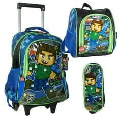 kit mochila escolar rodinhas block game até 5 anos menino