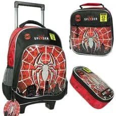 kit mochila escolar infantil rodinhas menino spider aranha