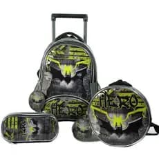 Kit mochila escolar rodinhas menino hero bat morcego  DL1507