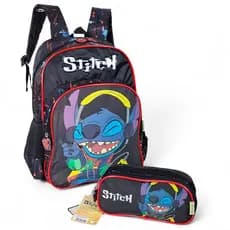 Kit mochila stitch luxcel IS42371SC + estojo triplo costas