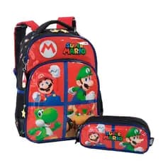 mochila escolar infantil super mário + estojo Luxcel IS41391