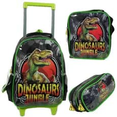 kit mochila escolar rodinhas menino dinossaurs jungle dl1514