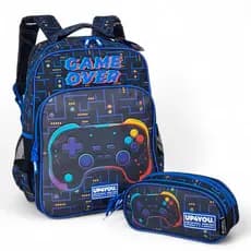 Kit Mochila escolar infantil Game Over up4you + Estojo 3 Divisórias Luxcel original