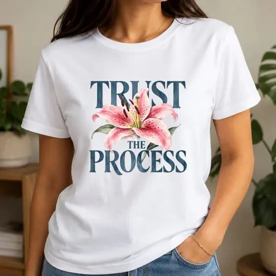 Camiseta Feminina Básica Trust The Process Motivacional Slim Casual Algodão
