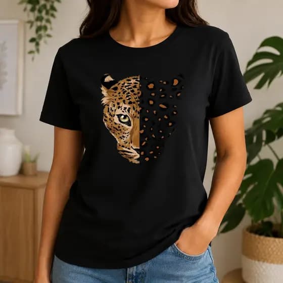 Camiseta Feminina Oncinha 100% algodão Casual Onça