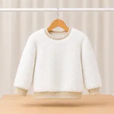 Blusa Infantil Pelúcia Manga Longa Off-white Moda kids**&