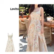 Vestido Elegante Ditsy Floral Estrutura Linha Lace Up Vestido Dividido Para Mulheres Tamanho: M
