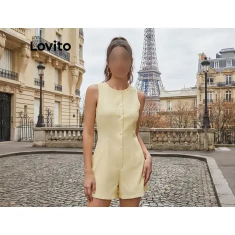Macacão Casual de Botão com Bolso Primavera/verão Amarelo Macio e Confortável para mulheres Tamanho: S (P)