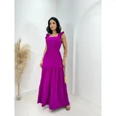 Vestido com Alça e Babada longo