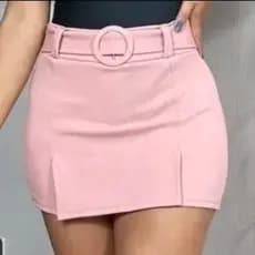 Short Saia Feminino Com Cinto Forrado Fenda Lateral Cintura Alta Curto  Crepe