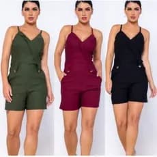 Macacão Feminino Curto shorts Macaquinho Jardineira
Ziper Bojo