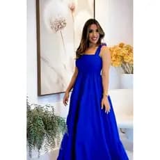 Vestido Longo em Duna Alça Babado