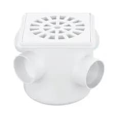 Caixa Sifonada Branca Quadrada Com Grelha Ralo 100mm  Esgoto Banheiro Sifão DN 100x100x50mm - HERC