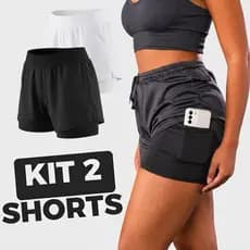 KIT 2 Short Academia Feminino Duplo 2 em 1 Treino Corrida Dry fit Compressão