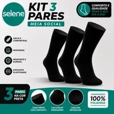 Kit 3 Pares Meia Social Masculina Clássica Selene Poliamida