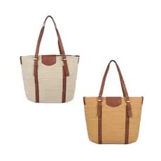 Bolsa Palha Grande Ombro e Lateral Férias Praia Piscina Dia a Dia Feminina Alça em Couro Ajustável