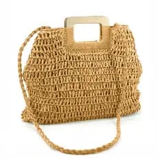 Bolsa Transversal Feminino De Palha Moda Feminina Festa De Praia Alça De Madeira Bolsa Grande