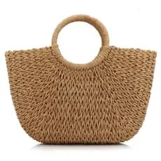 Bolsa De Palha Meia Lua Grande Com Forro Interno Moda Praia Feminina
