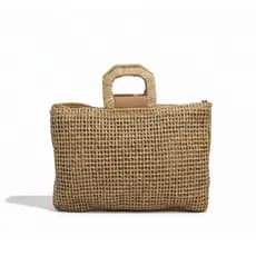 Bolsa Feminina Palha Quadrada Tote Sacola Com Zíper Alça Mão e Alça Transversal Removível