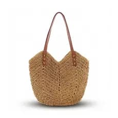 Bolsa De Palha Praia Feminina Bolsa Ombro Grande Tendencia Correia De Ombro Marrom Desenho Do Tecido