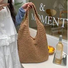 Bolsa de Palha Feminina Grande de Ombro Alça Resistente Para Praia Piscina Verão