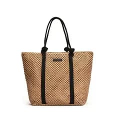 Bolsa Praia Palha Feminina Grande Zíper Sacola Verão Ombro Piscina Moda Viagem Tote Bag Tendência