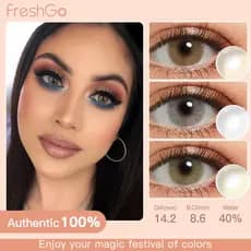 FreshGo Lente De Contato Colorida Anual 14.2-14.5mm Lentes Mel Avela Amber Verde 1 Par