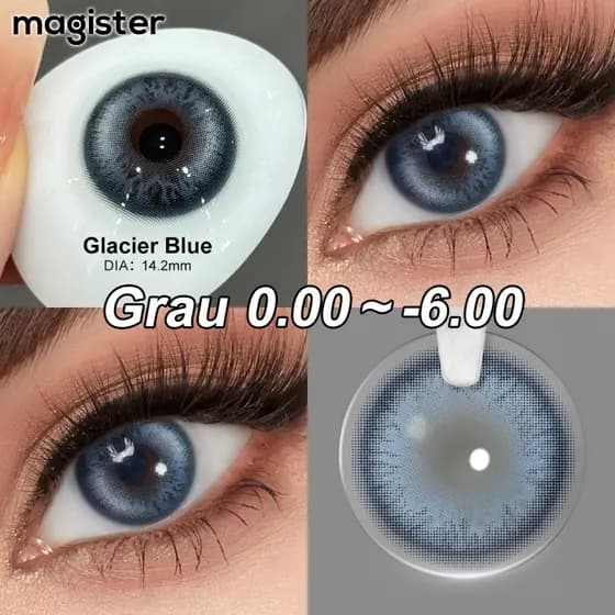 [Miopia -1.00~-6.00] Magister 1Par Coloridas Lentes De Contato Com Grau Natural Azul Marrom Cinza