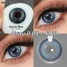 [Miopia -1.00~-6.00] Magister 1Par Coloridas Lentes De Contato Com Grau Natural Azul Marrom Cinza