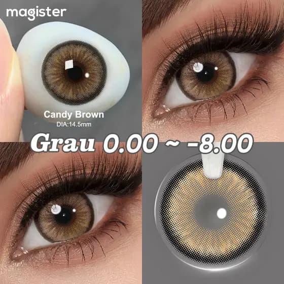 [Miopia 0.00~-8.00] Magister 1 Par Lentes De Contato Coloridas Com Grau Natural 6 Meses-Diamond Candy Brown Allure Gray