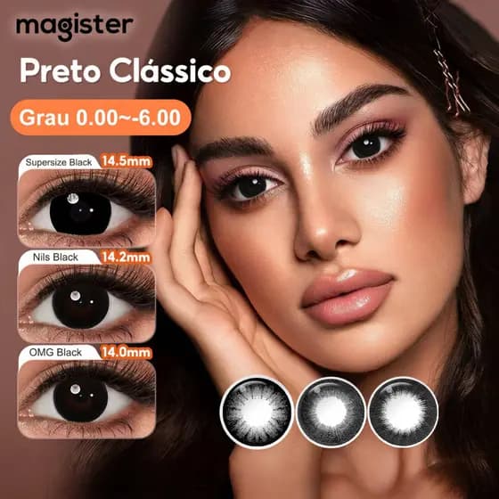 [0.00~-6.00] Magister Lente De Contato Com Grau Preto Preta Grande Clássico Lentes 1 Par 14~14.5mm