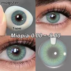 [0.00~-8.00] Magister Lente De Contato Colorida Com Grau 1 Par (2 Unidades) Lentes Topázio Verde Âmbar Ocre Cinza Gelado