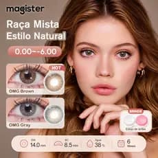 [Miopia -1.00~-6.00] Magister Lentes De Contato Coloridas Com Grau 1 Par Natural Castanho Claro Cinza Verde Azul