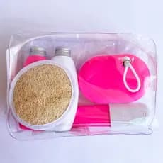 Kit 5 peças Porta Escova + Porta Shampoo e Condicionador + Saboneteira + Bucha + Necessarie