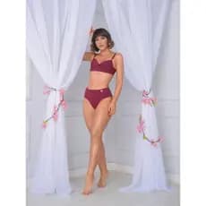 Conjunto Feminino de Sutiã e Calcinha Liso Com Bojo