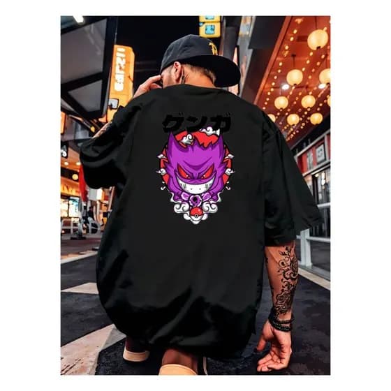 Camiseta Camisetão Oversized de luxo Gengar Pokemon Japan Culture Larga Unissex Promoção Confortável 100% Algodão