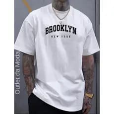 Camiseta Masculina Camisa casual BROOKLYN bco 100% Algodão malha 30.1