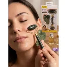 Rolo Pedra de Jade Massageador + Placa Gua Sha Anti Estresse