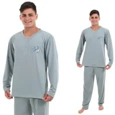 Pijama masculino malha adulto pijama frio manga longa inverno pijama Longo blusa comprida calça