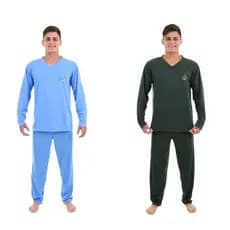 Kit 2 Pijama masculino adulto malha atacado pijama frio manga longa pijama longo de inverno variados