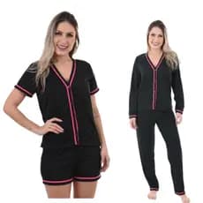 KIT 2 Pijama feminino inverno blogueirinha MAIS Baby dool americano botão amamentação maternidade